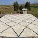 Very large vintage Beni Ouarain rug in cream wool with black diamonds, 426x344cm.