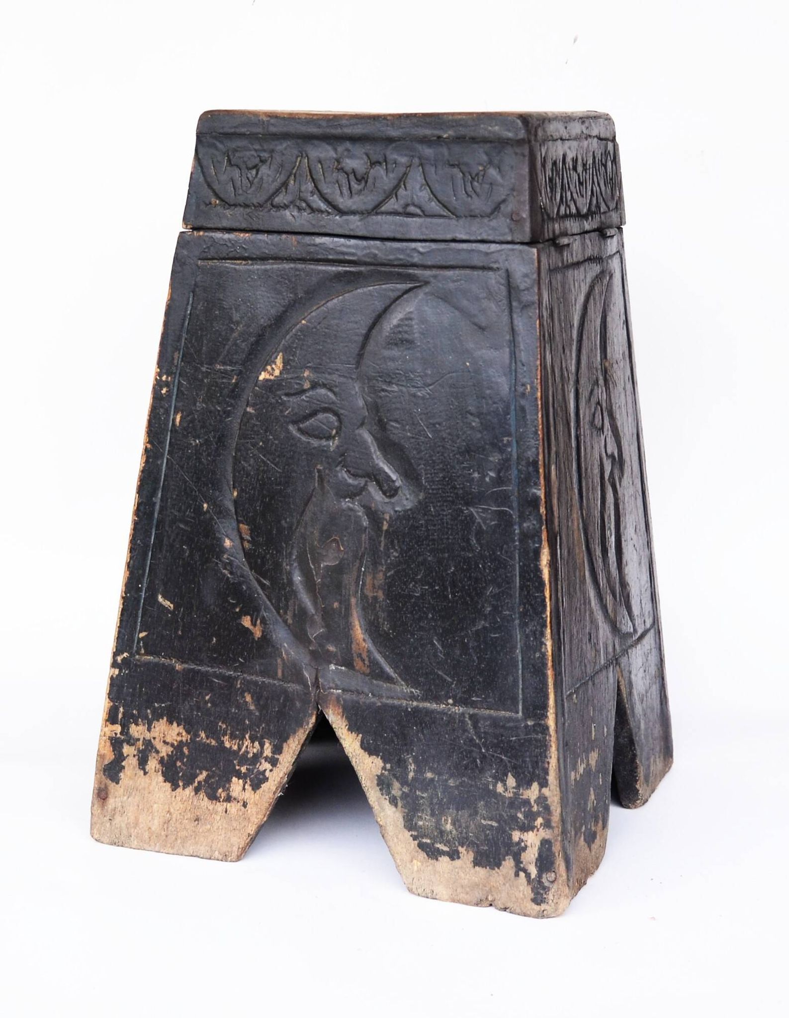 Antique Mystical Moon Stool / Step Stool / Secret Storage Box, circa 1900