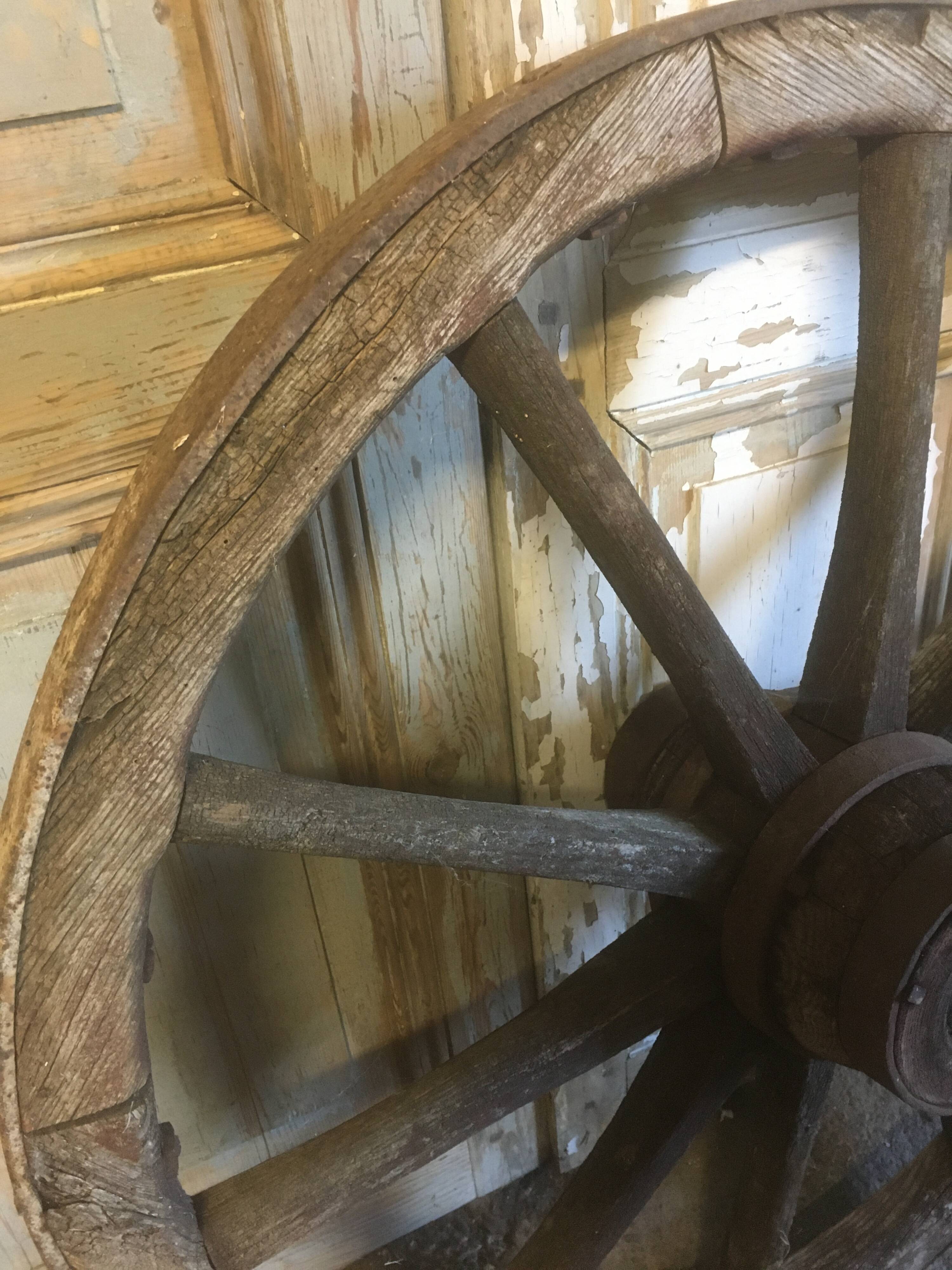 Oak and metal cart wheel