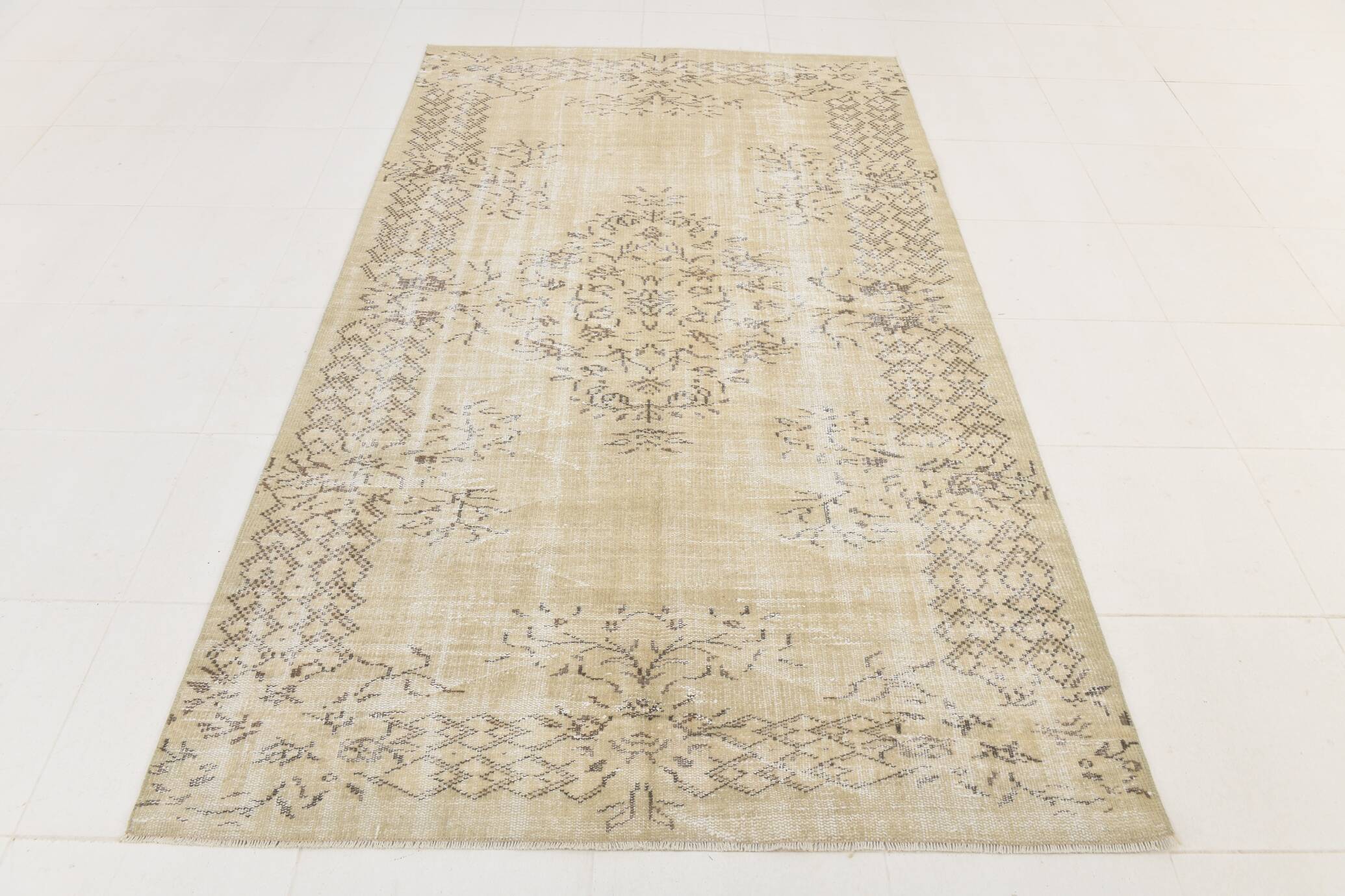 Vintage Cream & Brown Turkish Handmade Rug, 149x252Cm
