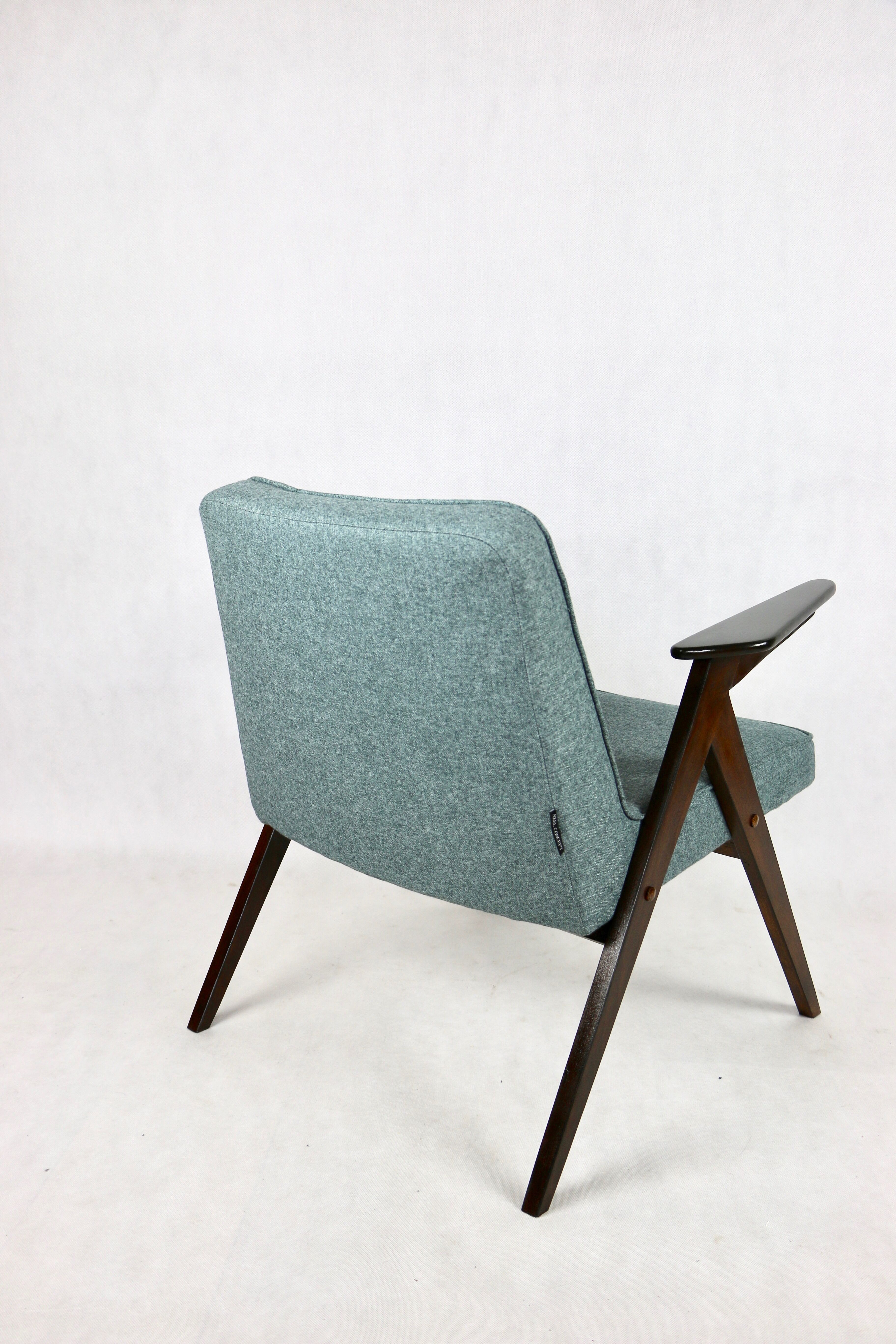 Bunny armchair in blue tweed by Józef Chierowski, 1970s