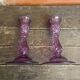 Pair of Antique CRISTAL D’ARQUES Candle Holders Moulded Purple Glass Vintage