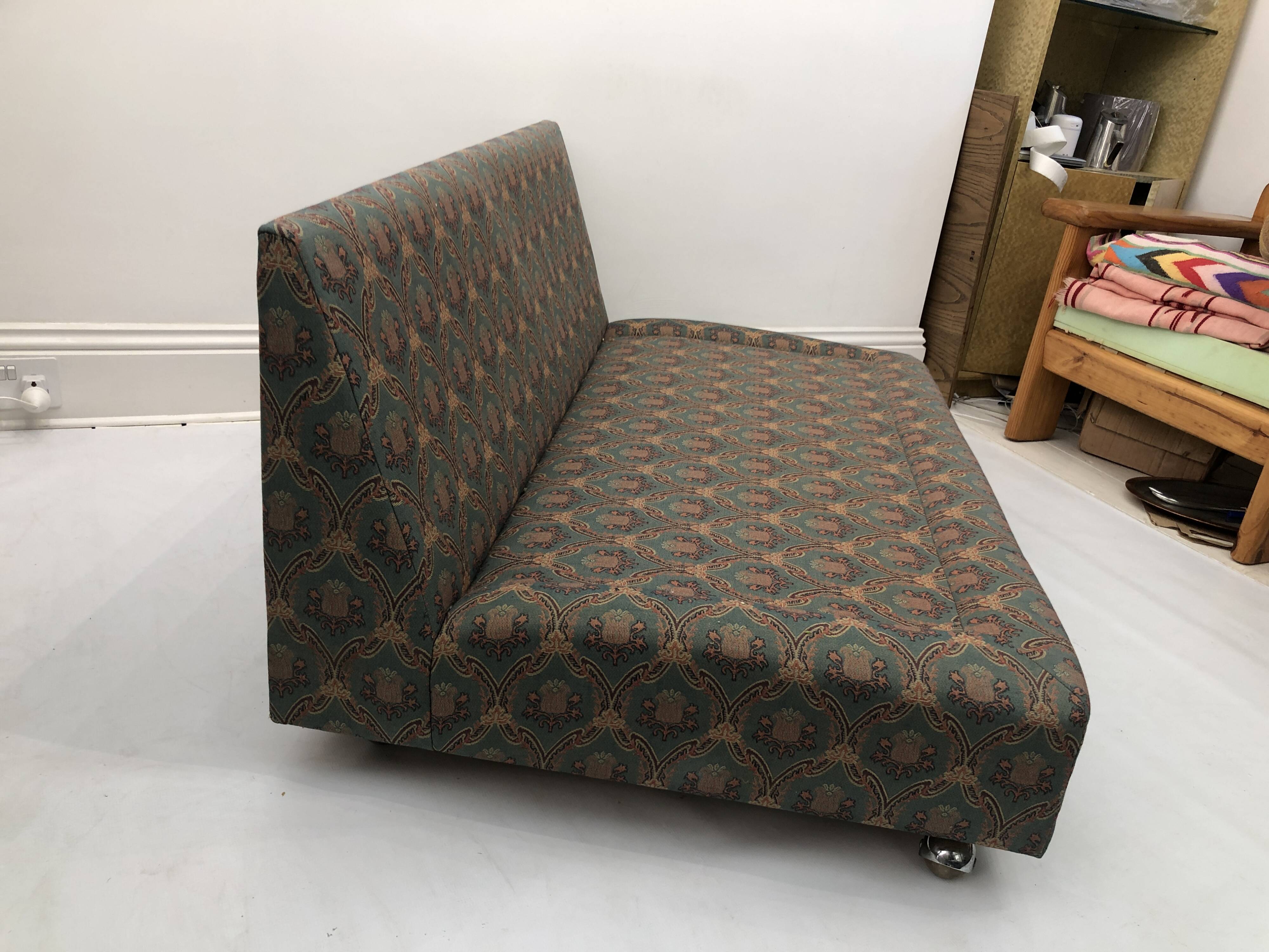 Low Tuxedo Two Seater Sofa On Wheels Mid Century Modern Settee 1960s Multicolour