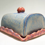 Blue and pink butter maker in ceramic