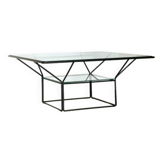 Table basse architecturale en verre et métal style Alanda