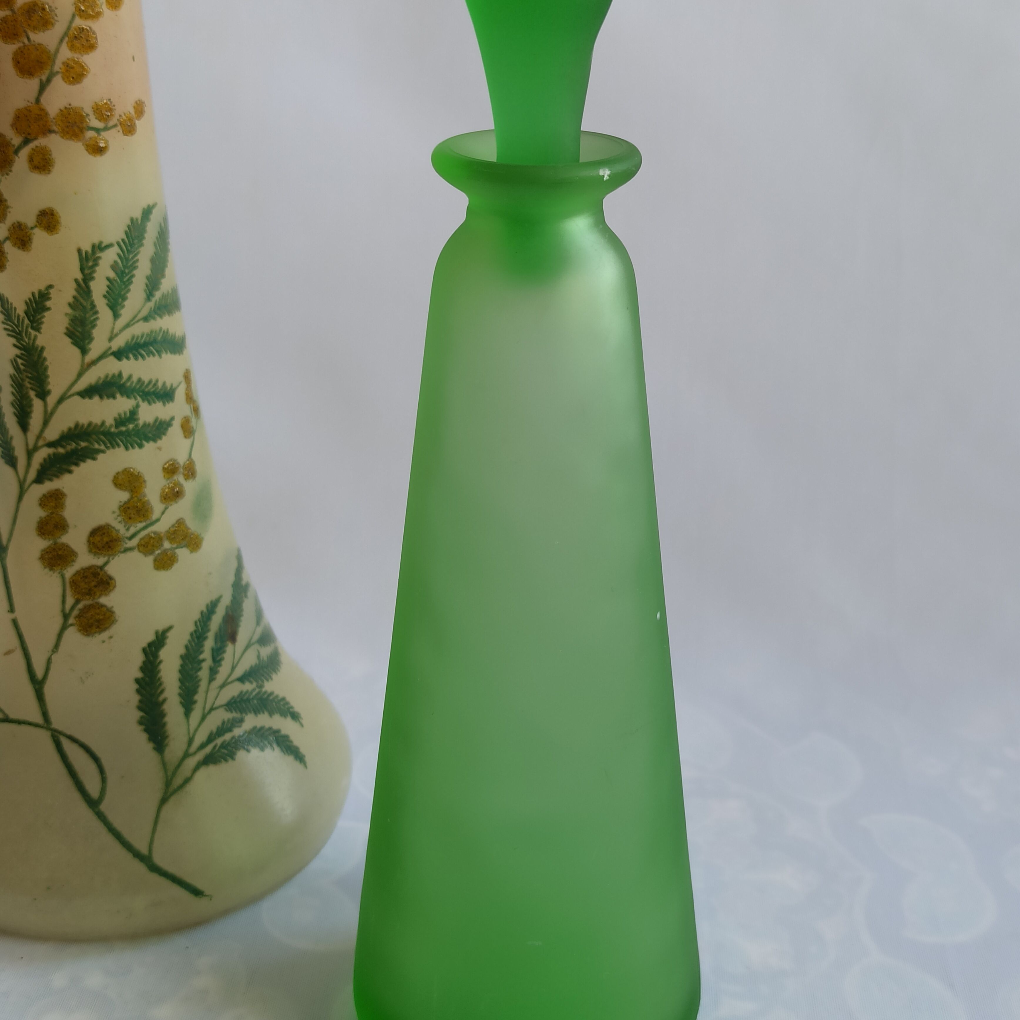 Vintage green satin blown glass bottle