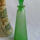Vintage green satin blown glass bottle