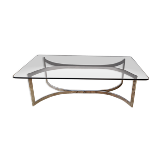 70's glass and chrome metal coffee table