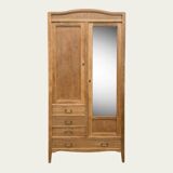 Parisian hotel wardrobe with bevelled mirror, solid raw oak, 1920.