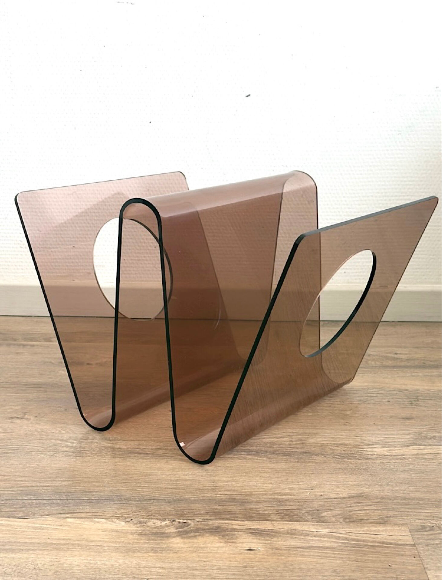 Smoked Plexiglas magazine rack by Michel Dumas