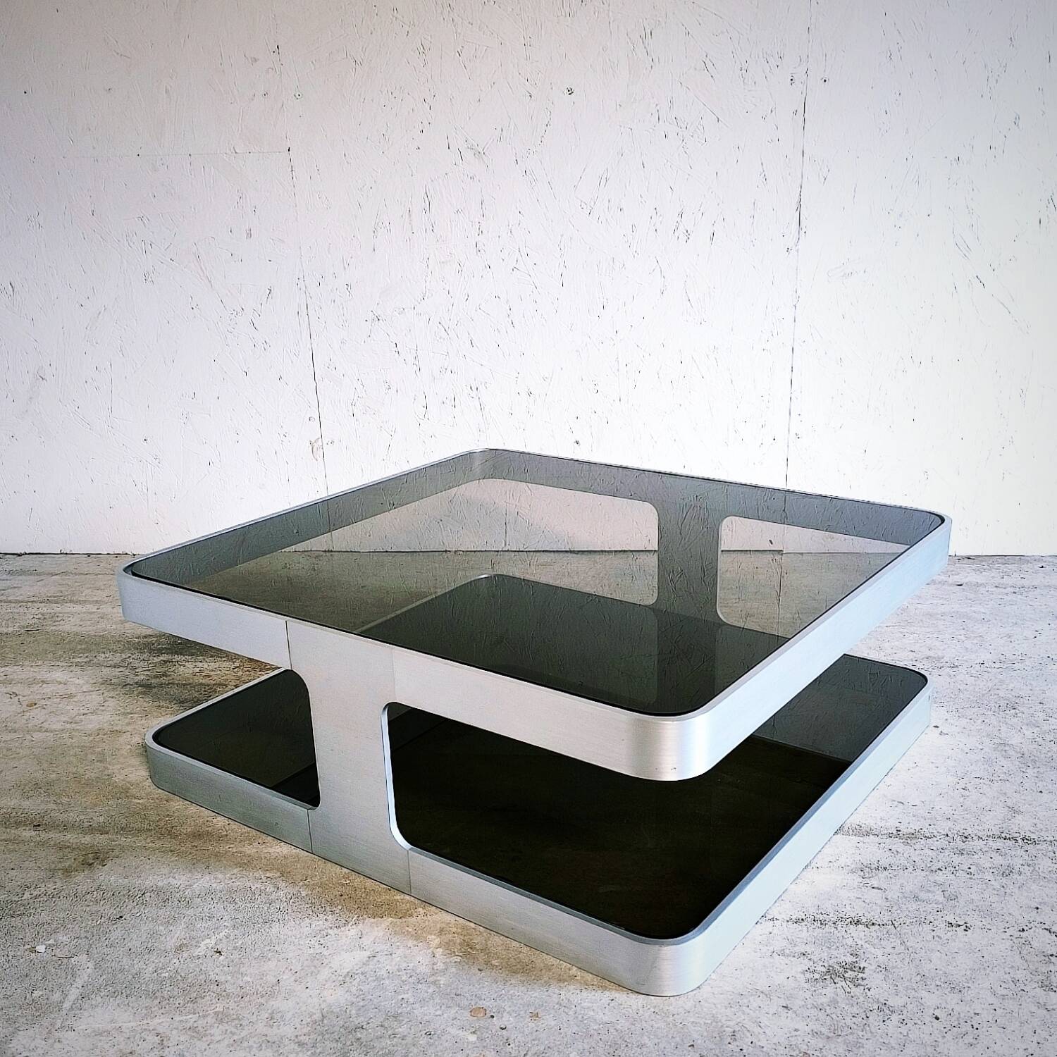 Brushed aluminum coffee table circa 1970