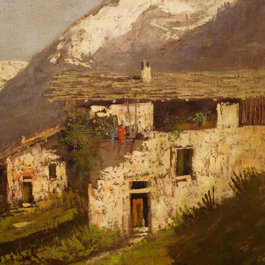 Italian signed mountain landscape painting from 20th century