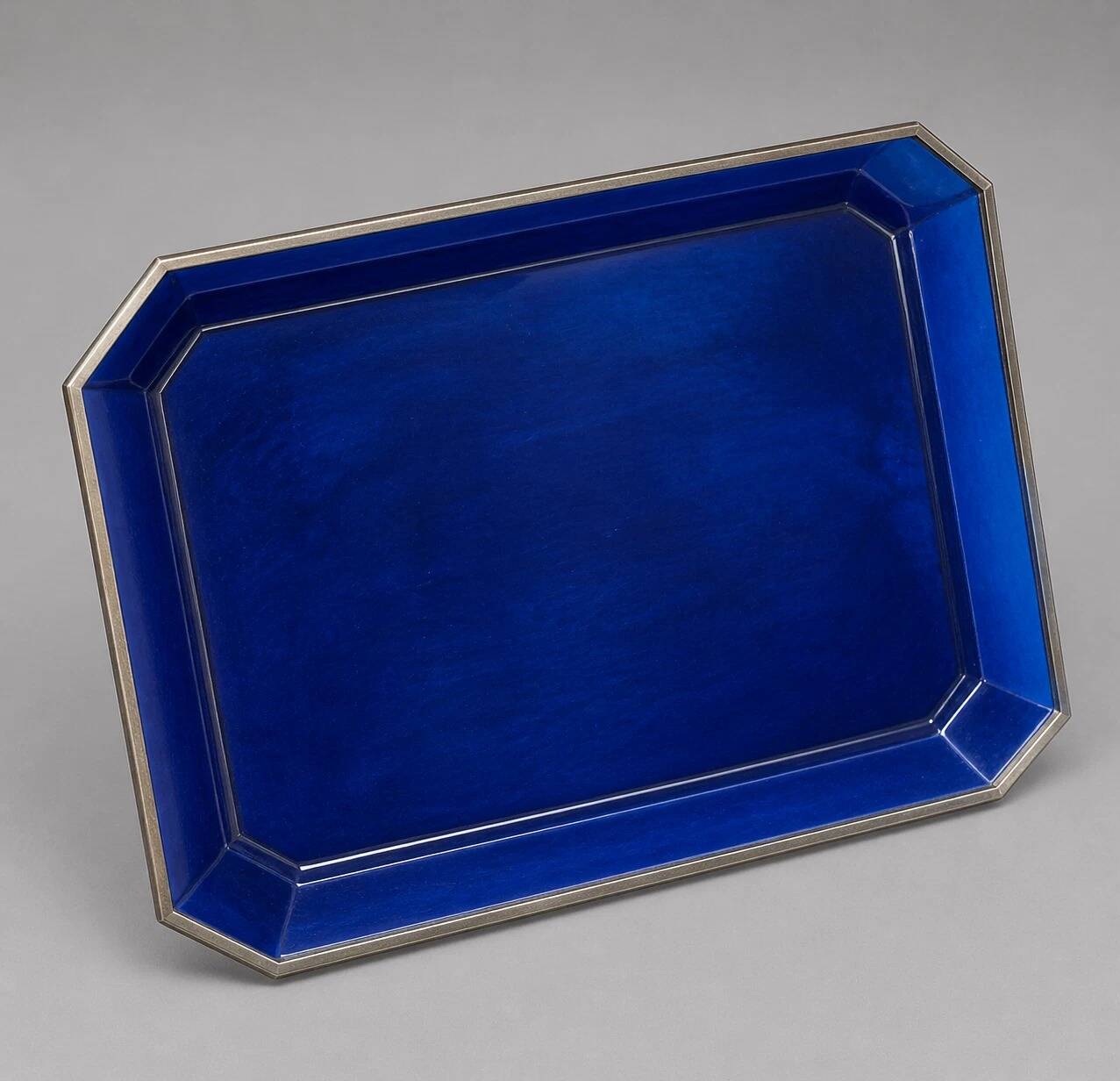 Large rectangular tray with cut corners / lucite and metal