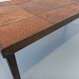 Vintage rectangular coffee table by Jean Jaffeux in steel and ceramic from the 60s