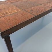 Vintage rectangular coffee table by Jean Jaffeux in steel and ceramic from the 60s