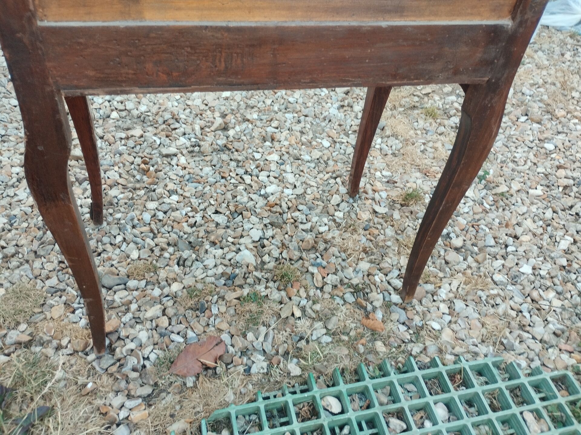 Antique marquetry commode with marble top in Louis XVI style.