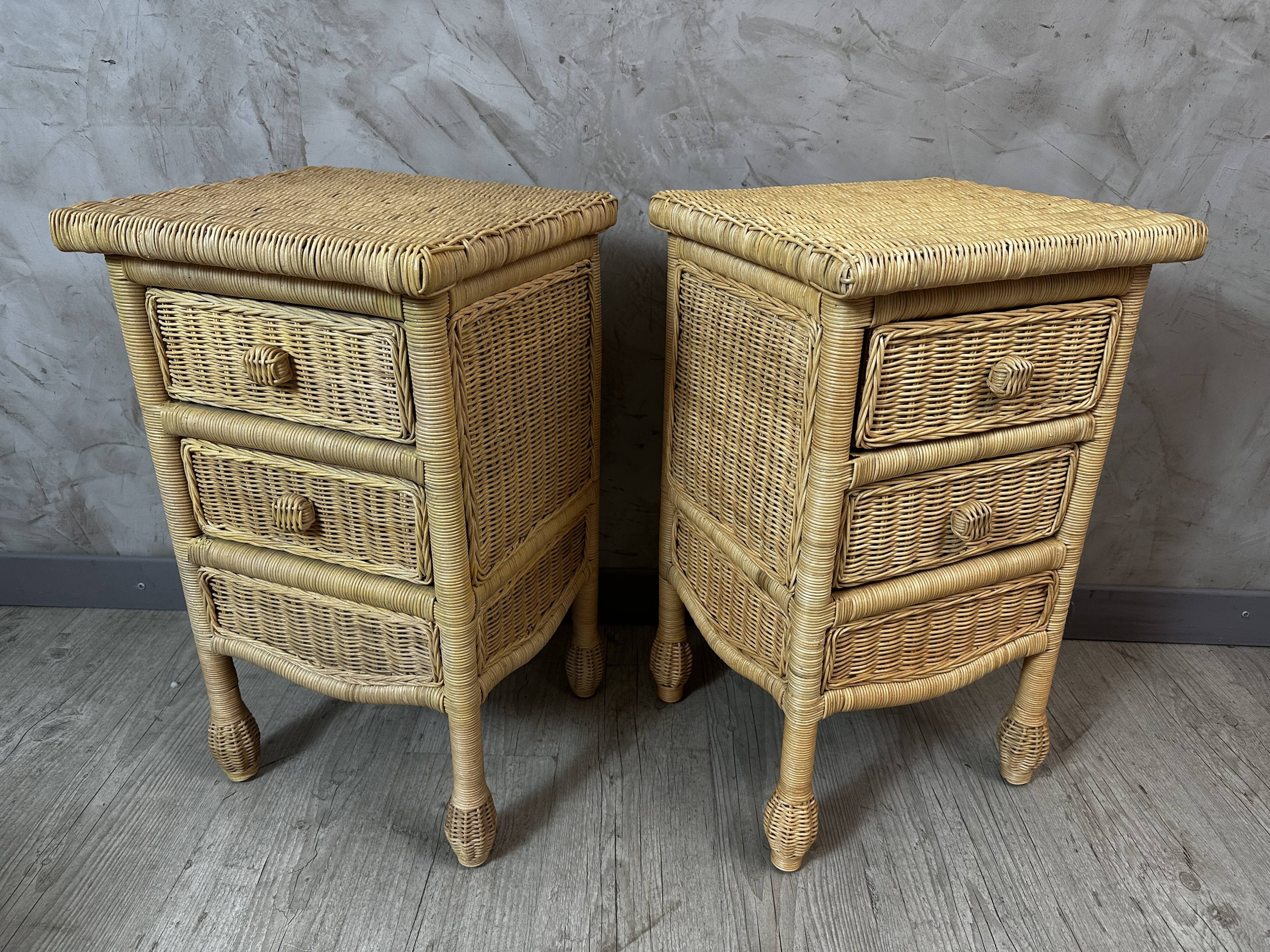 Pair of rattan bedside tables