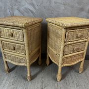 Pair of rattan bedside tables