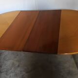 Round table with 2 extensions in light oak from the 1950s