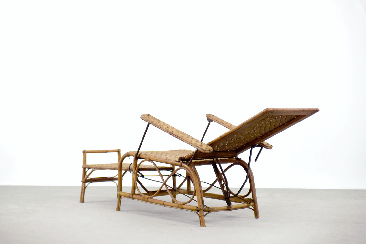 Bauhaus rattan armchair with ottoman by Erich Dieckmann, 1930s