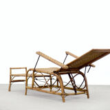 Bauhaus rattan armchair with ottoman by Erich Dieckmann, 1930s