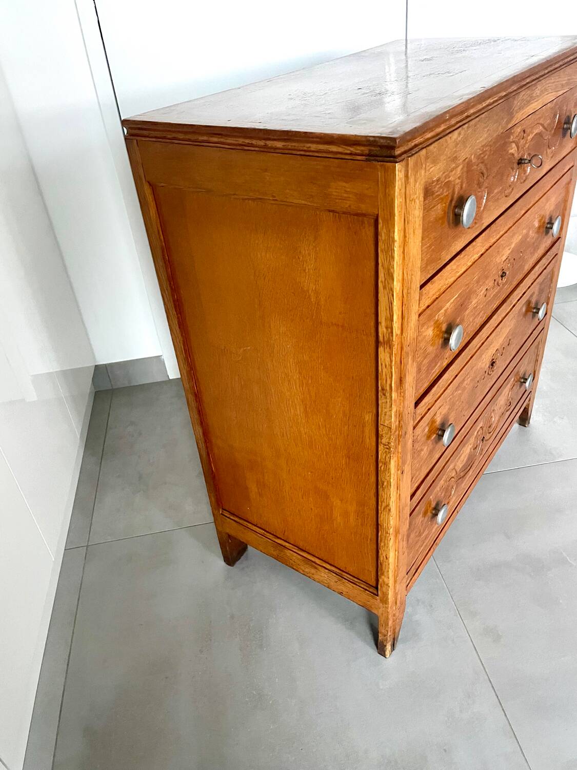 Vintage oak chest of drawers with 4 drawers, 1950s
