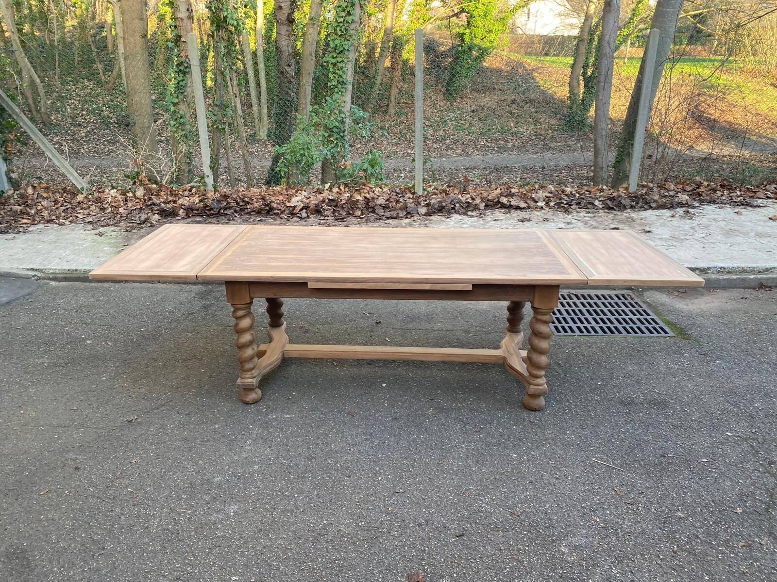 Renovated 20th-century farmhouse dining table with drawer, 200cm.