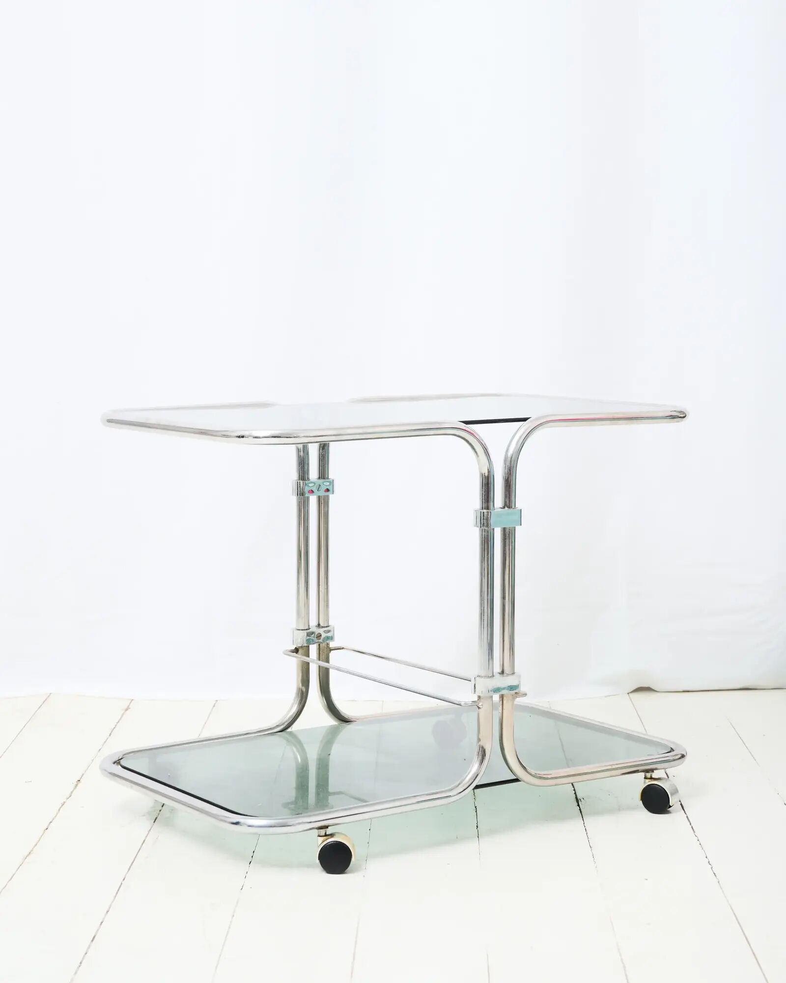 Smoked glass tubular dessert table, 1970-1980