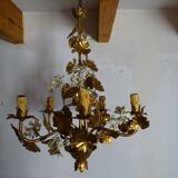 chandelier Hans Kogl gilded and enamelled leaves 1960