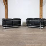 Canapé 2 places vintage Cassina LC2 par Charlotte Perriand et Le Corbusier