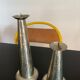 Duo vintage bumpy metal candlesticks