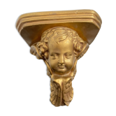Console ancienne en plâtre doré tête angelot putto