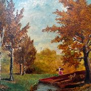 Paysage animé de sous bois XXe signé