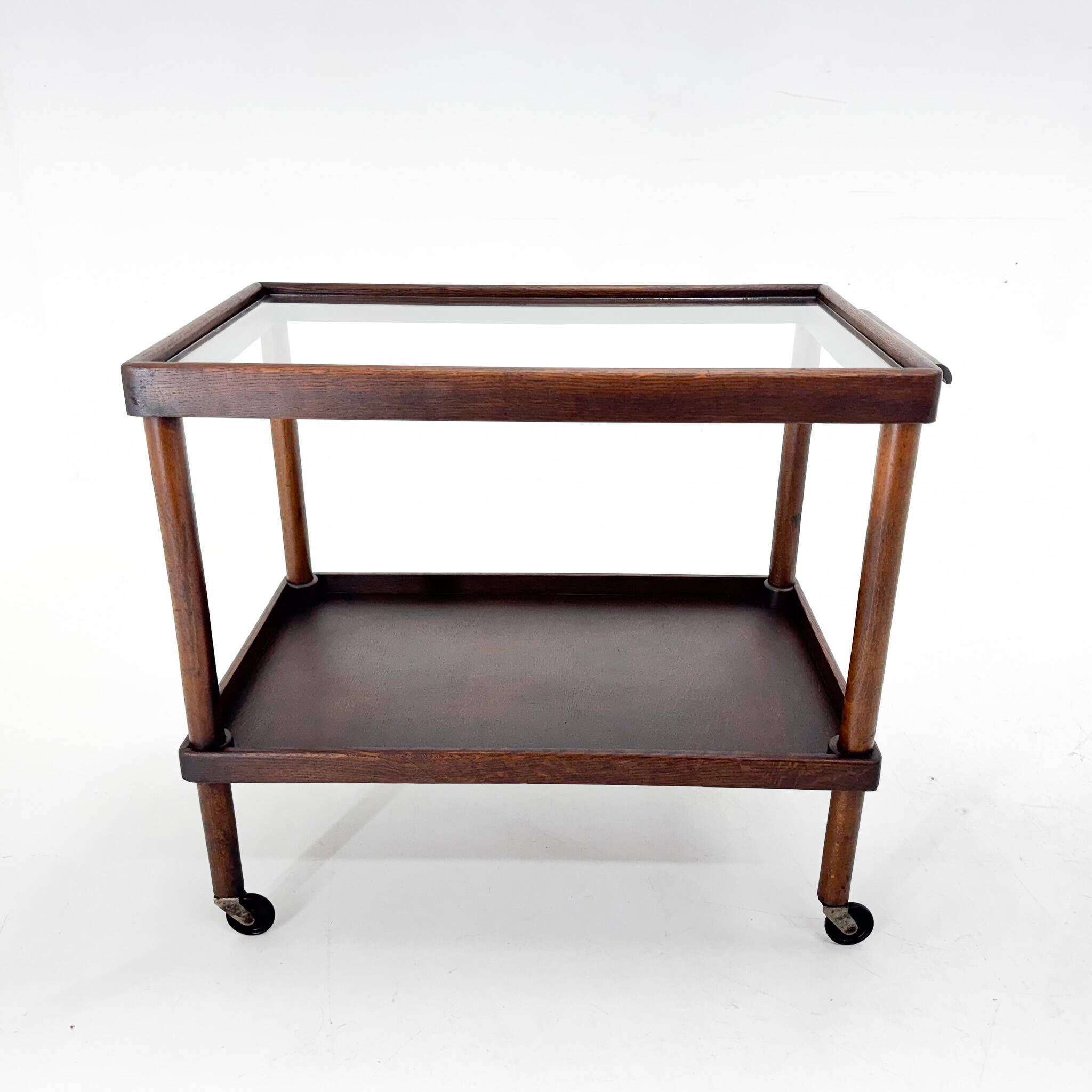 Chariot de Bar Art Déco en Bois avec Plateau en Verre, 1920
