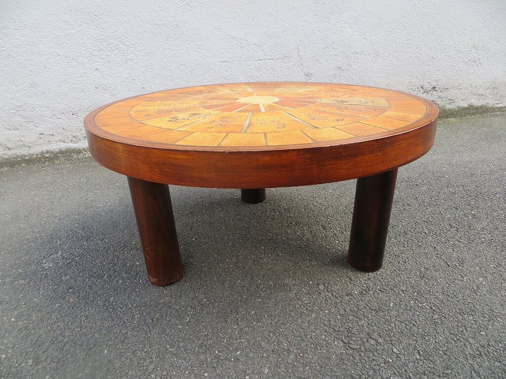 Signed Vallauris R LEDUC ceramic coffee table