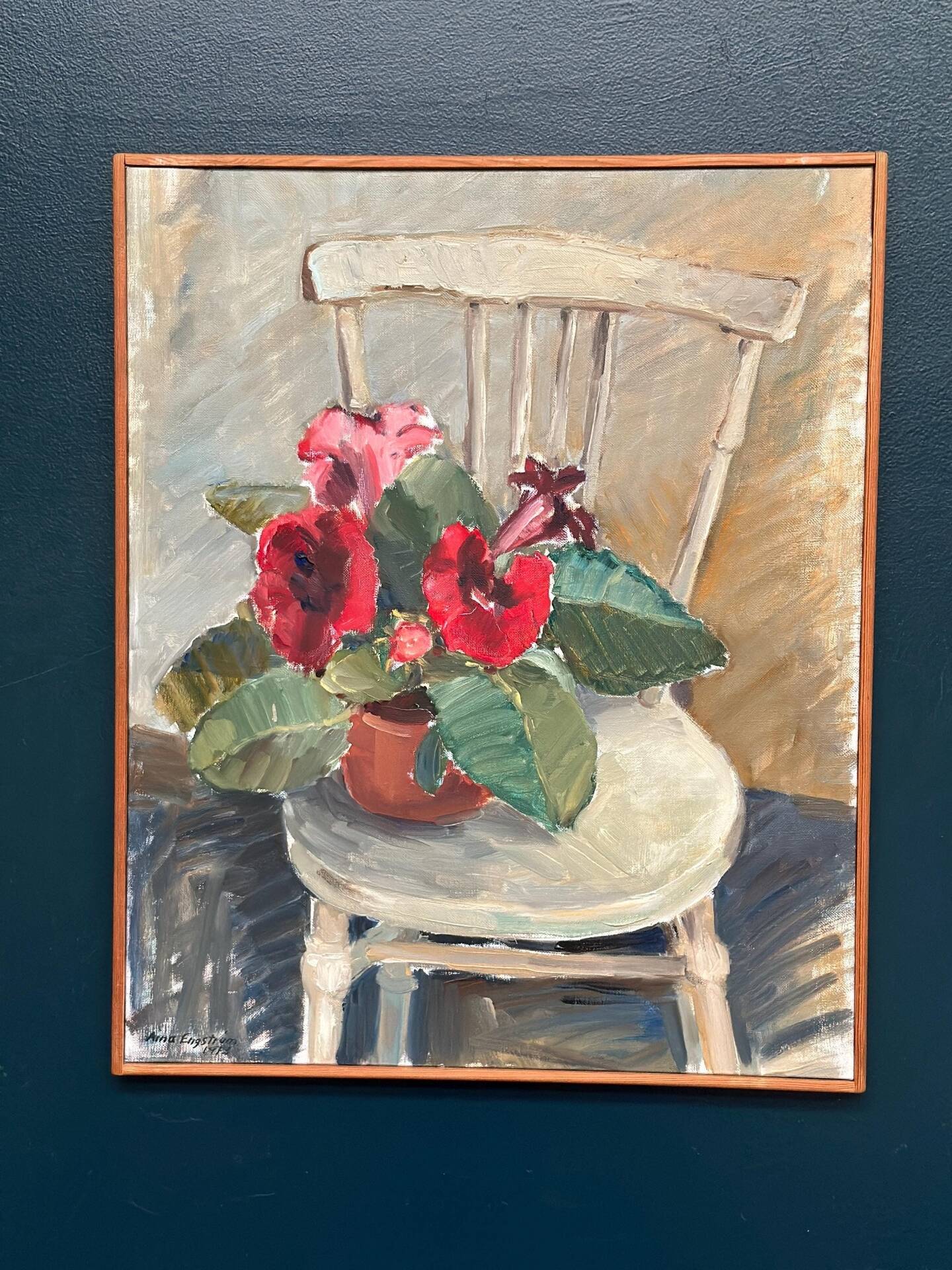 Huile sur toile originale suédoise – “Gloxinée” par Aina Engström