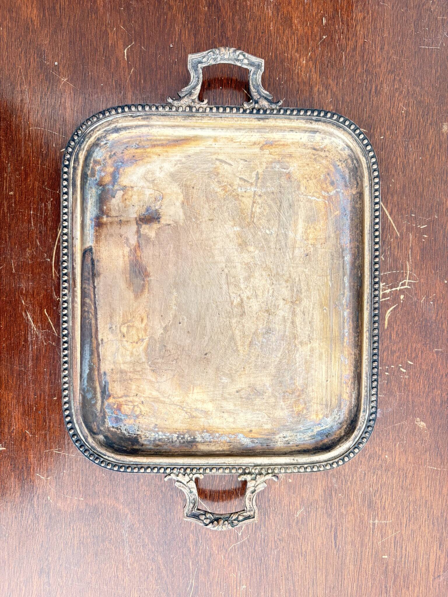 Silver Plated Metal Tray Louis XVI Style 1920 Gordon Hanse Pattern