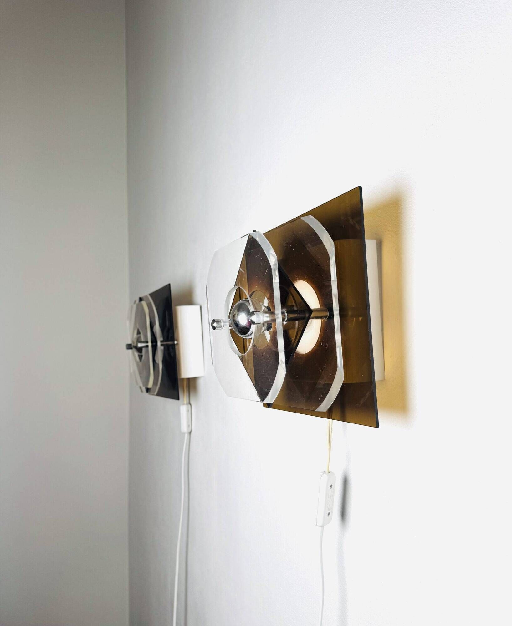 Geometric Space Age Wall Lamps In Layered Plexiglass By Herda Verlichting, The Netherlands 1970S