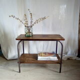 2-level industrial wood and metal side table