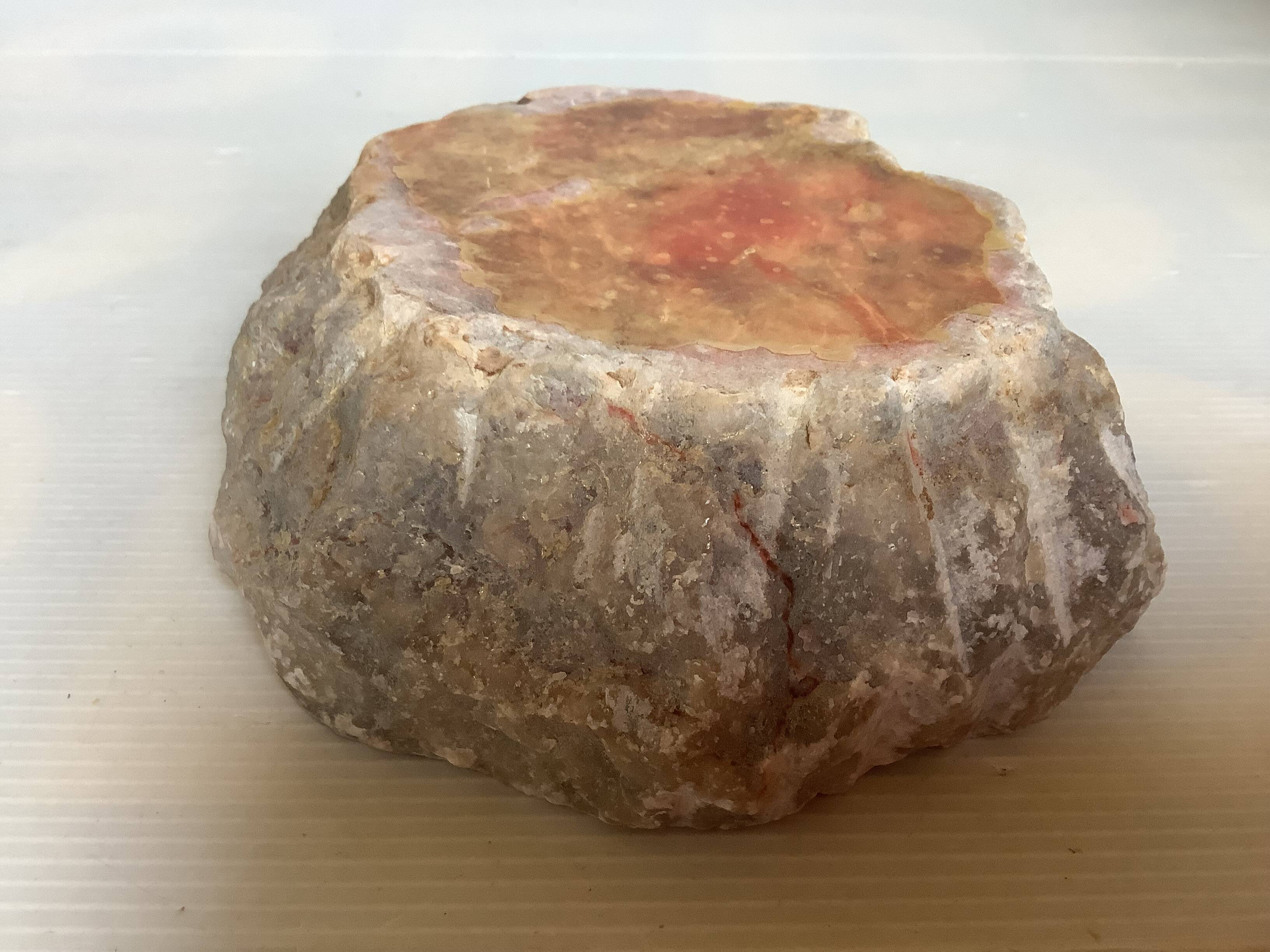 Large ashtray, red veined alabaster pocket tray.