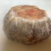 Large ashtray, red veined alabaster pocket tray.