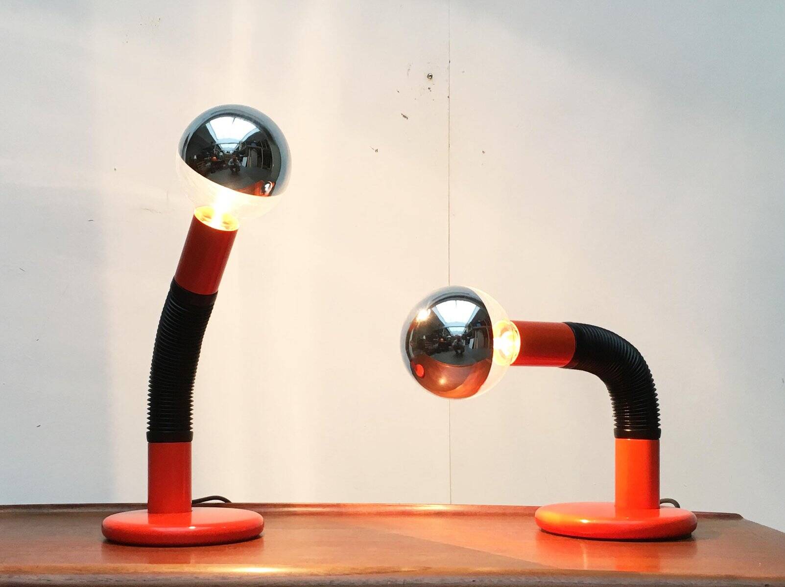 Vintage Italian table lamps Space Age by Bellini for Targetti, 1970s.