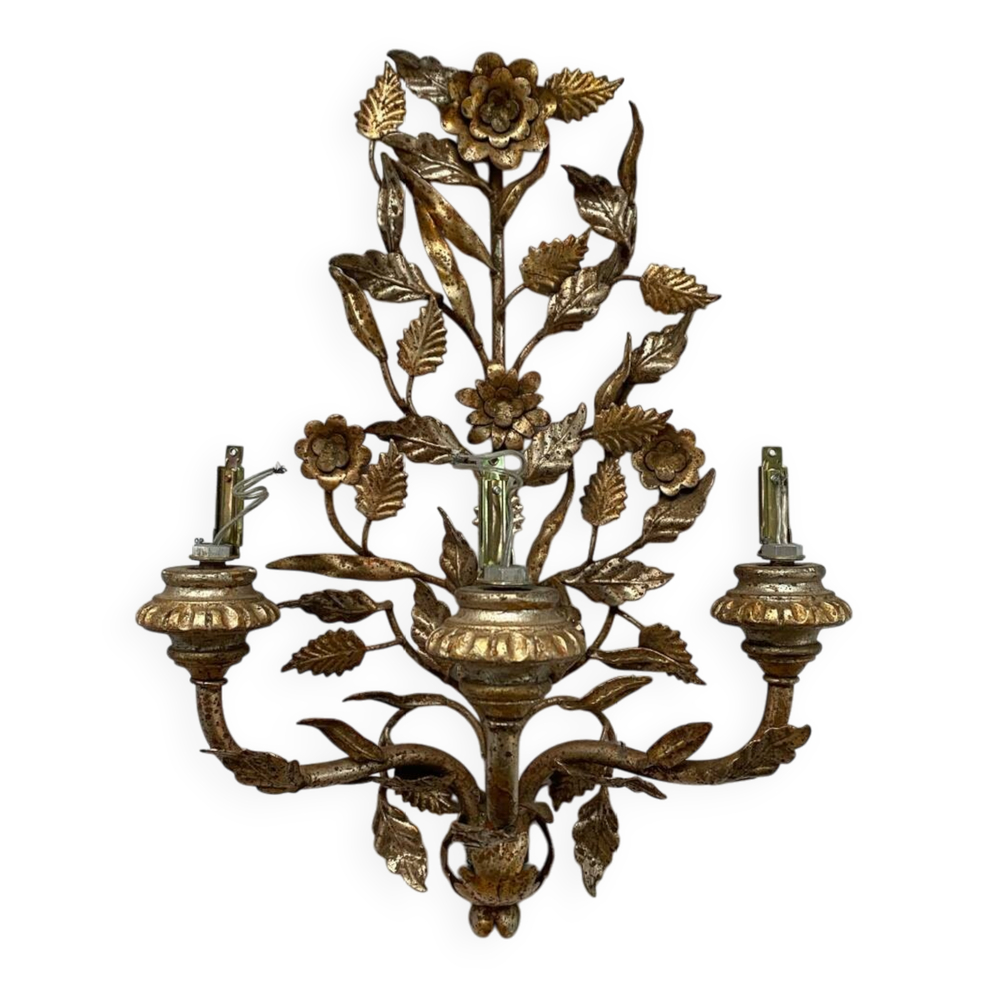 Vintage art deco gold iron flower and leaf wall light