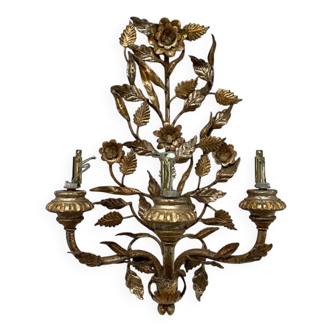 Vintage art deco gold iron flower and leaf wall light