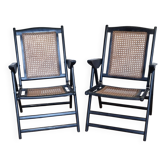 Paire de fauteuils pliables cannés Italiens Consorzio Sedie FriuliFriuli