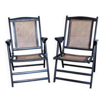 Paire de fauteuils pliables cannés Italiens Consorzio Sedie FriuliFriuli