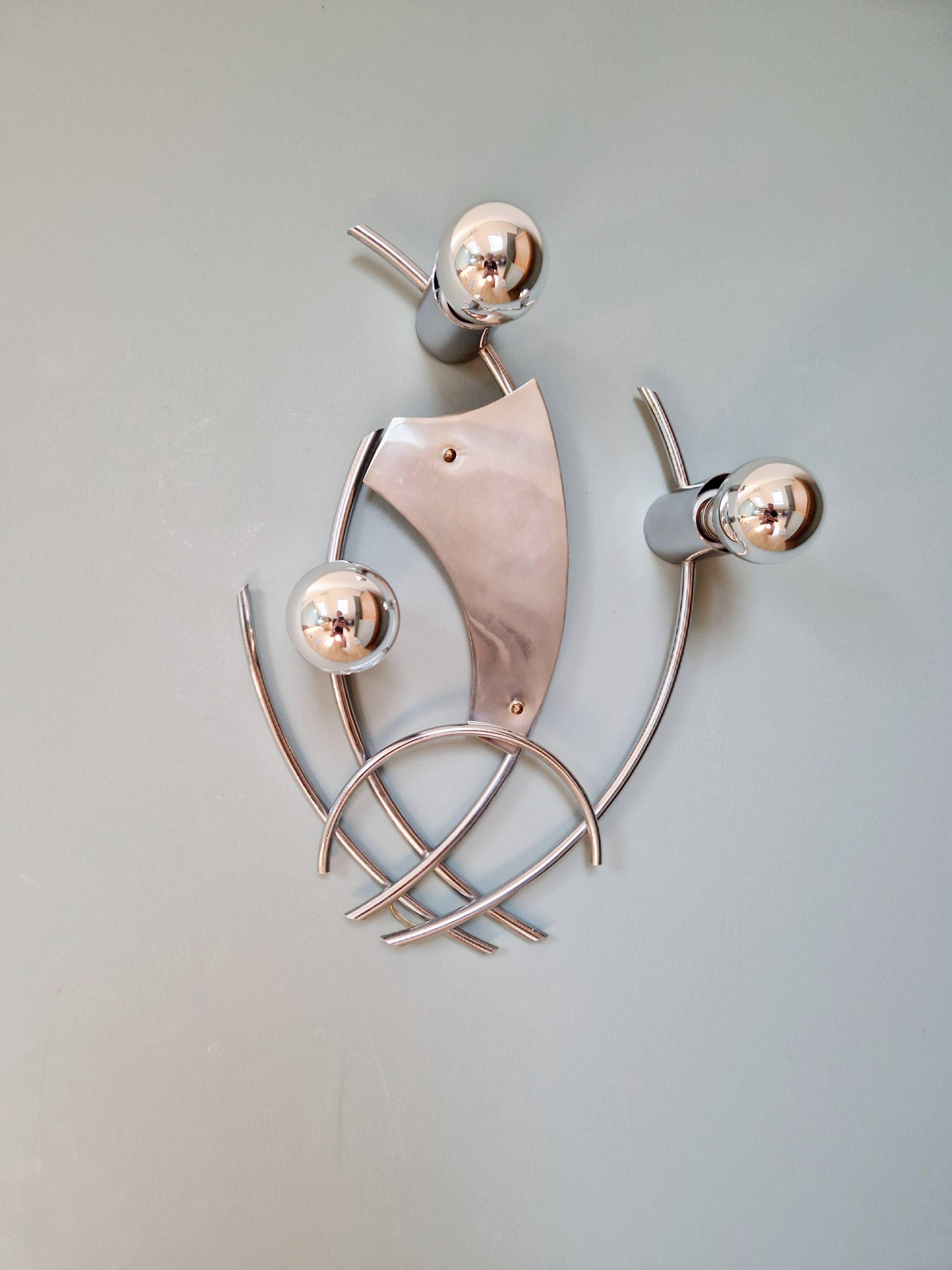 Vintage chrome metal wall light, 70s