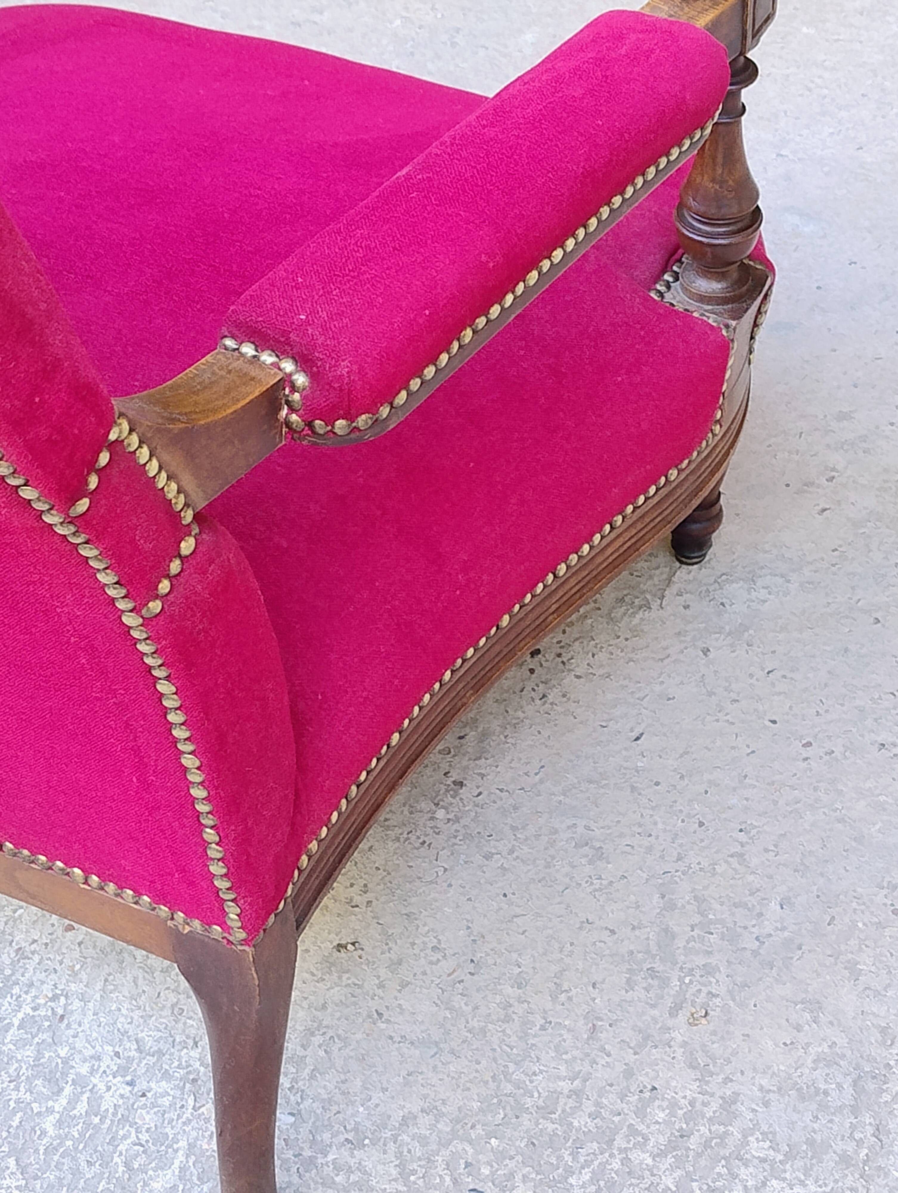 Bergère armchair (completely refurbished, including tacks, velvet fabric and seat)