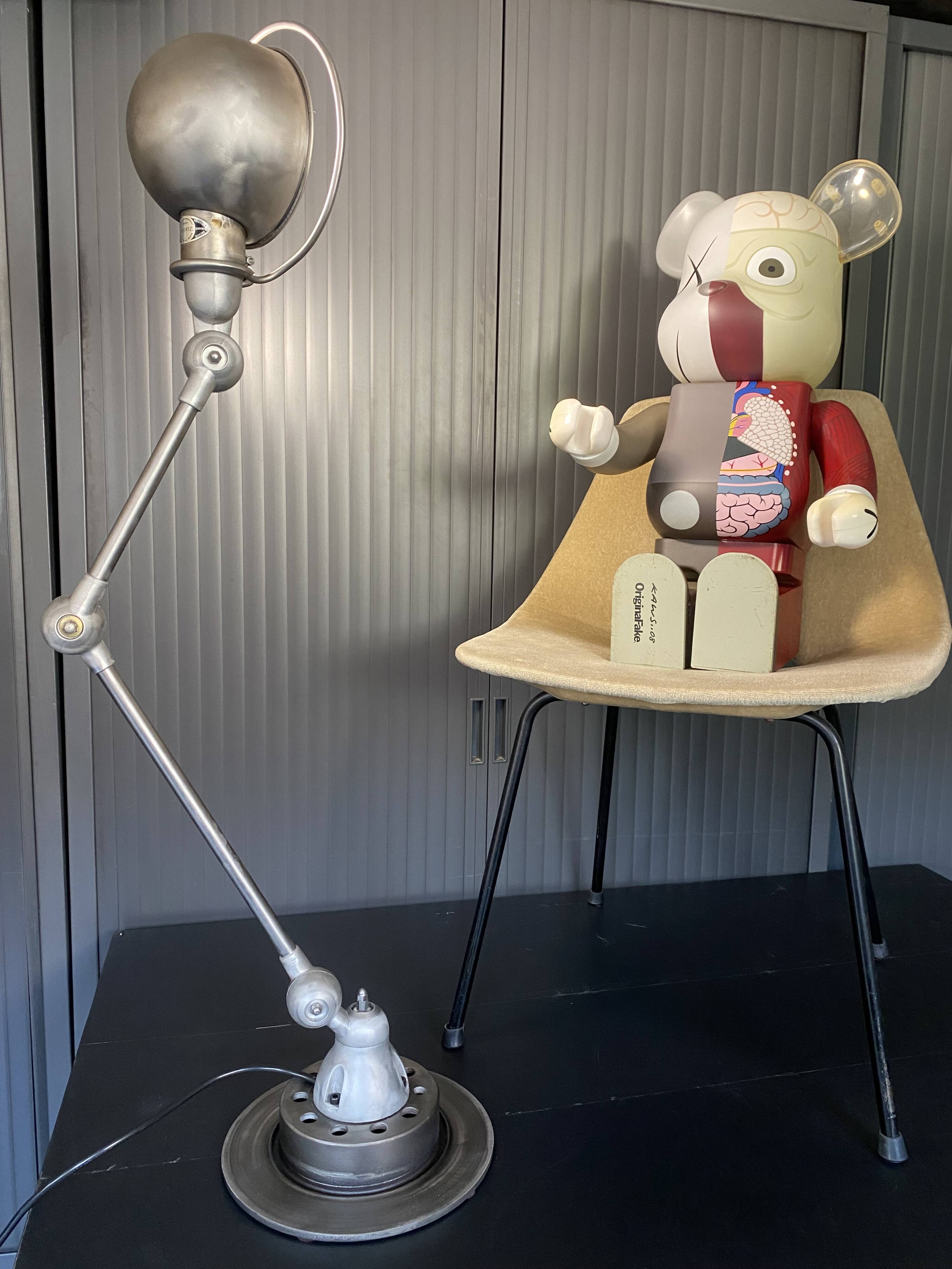 Jieldé lamp with 2 arms, clear matte varnish, industrial vintage.