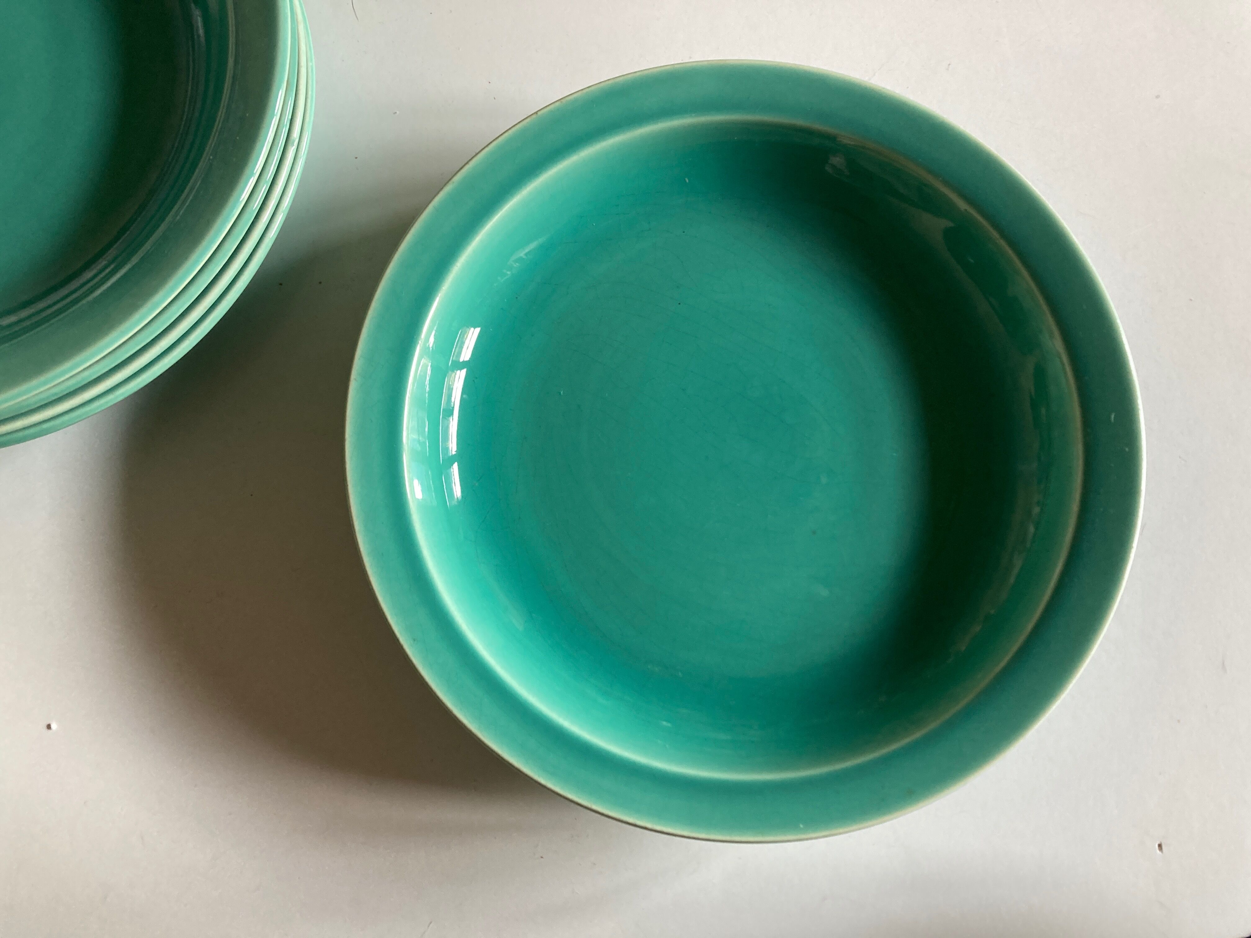 Set of 6 turquoise modernist hollow plates 1950 Villeroy and Boch